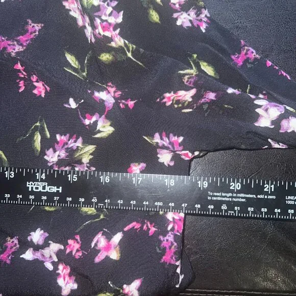 J Jill Floral Medium Blouse Cottagecore Academia Women's‎ Top Keyhole Black - Picture 8 of 9